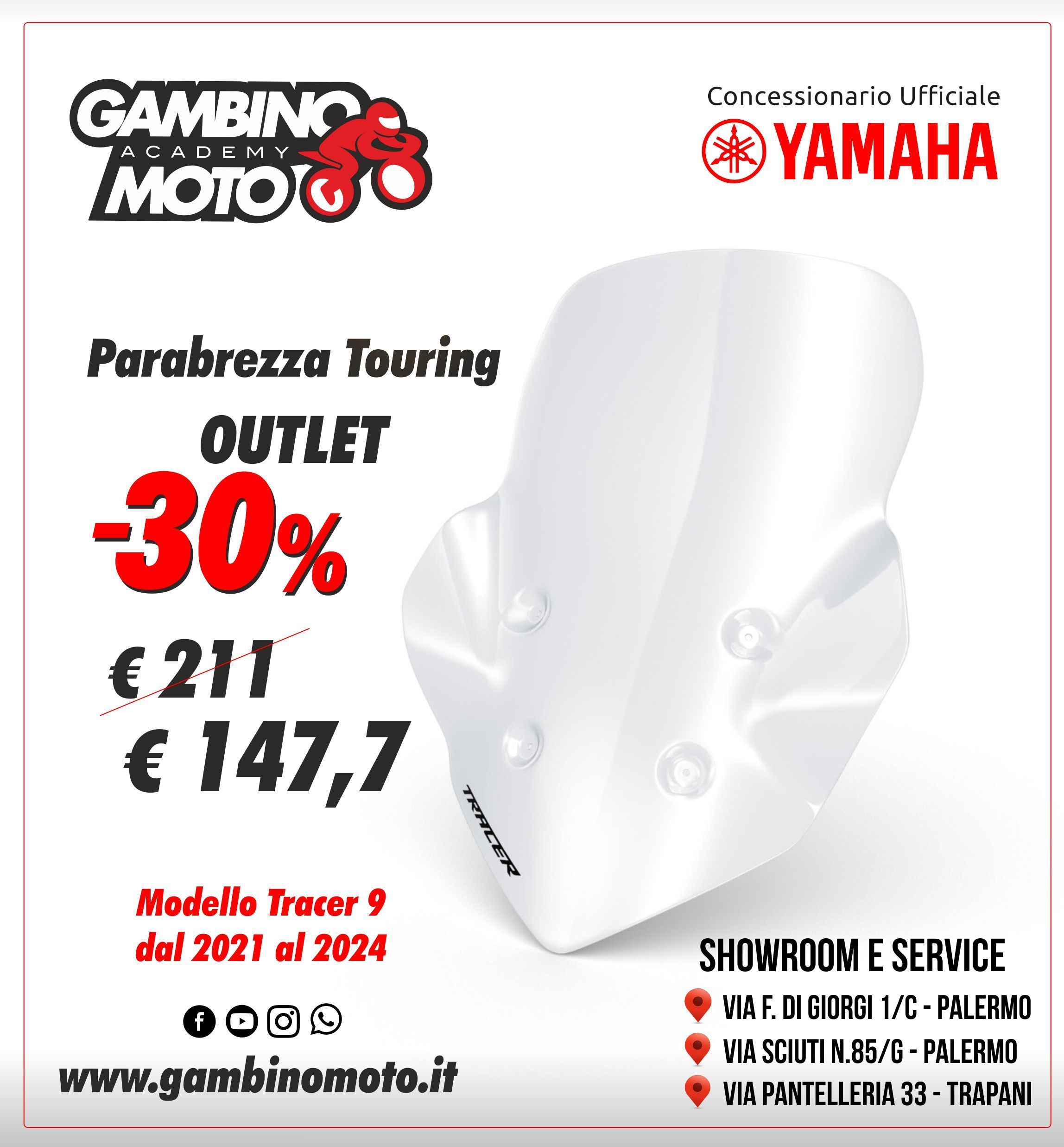 vendita Parabrezza Touring, Gambino moto concessionaria moto Yamaha Palermo, Trapani